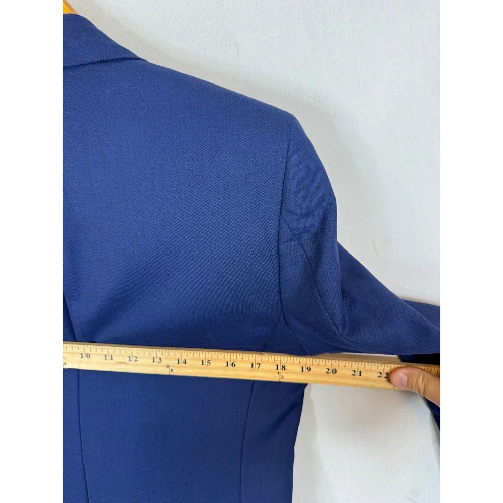 Indochino Mens 38S Short  100% Wool Blue Peak Lapel Blazer Purple Jacket
